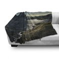 thumbnail image 3 of Fantasy Soft Flannel Fleece Throw Blanket, Image of Dark Surreal Landscape Sunbeams over Ocean Seacoast Cliff Mountain, Cozy Plush for Indoor and Outdoor Use, 60" x 80", Navy Green, by Ambesonne, 3 of 6