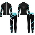 thumbnail image 6 of renvena Kids Ice Skating Jacket with Figure Skating Leggings Girls Zipper Outwear and Dance Pants Set Size 6-16 Blue Green 14, 6 of 7