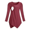 thumbnail image 1 of RXMEKW Maternity Ribbed Top for Women with Side Drawstring, Long Sleeve Round Neck Asymmetric Hem Blouse for Pregnancy and Nursing, 1 of 5
