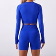 thumbnail image 5 of REALiKUN Women Seamless Yoga Outfits 2 Piece Workout Short Sleeve Crop Top with High Waisted Running Shorts Sets Blue L, 5 of 8