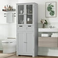thumbnail image 3 of Homfa 4 Doors Bathroom Cabinet, 3-Tier Wood Tall Linen Storage Cabinet with 2 Drawers for Living Room, Gray, 3 of 9