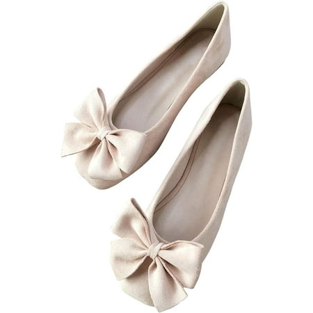 

Pfhytec LU Women s Comfort Shoes Cute Bow-Knot Ballet Flats Faux Suede Solid Loafers