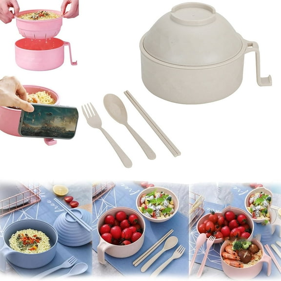 Microwave Ramen Cooker,Microwave Ramen Bowl with Lid,Microwave Ramen Bowl Set, Microwave Ramen Bowl with Strainer, Ramen Bowl with Handle That Apartment Essentials Dishwasher-Safe
