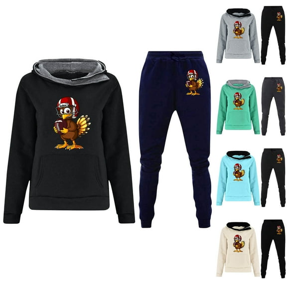 Feancey Womens 2 Piece Outfits Lounge Hoodie Sweatsuit Rugby Print Hooded Sweatshirts and Jogger Sweatpants Two Piece Sets Fall Fleece Tracksuit Outfit Beige XL