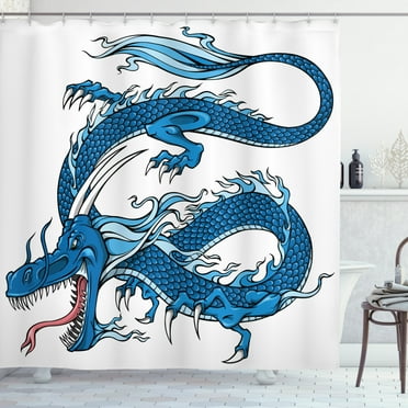 Ambesonne Fantasy Shower Curtain, Dragon Myth Creature, 69"Wx70"L, Pale Blue Dark Blue