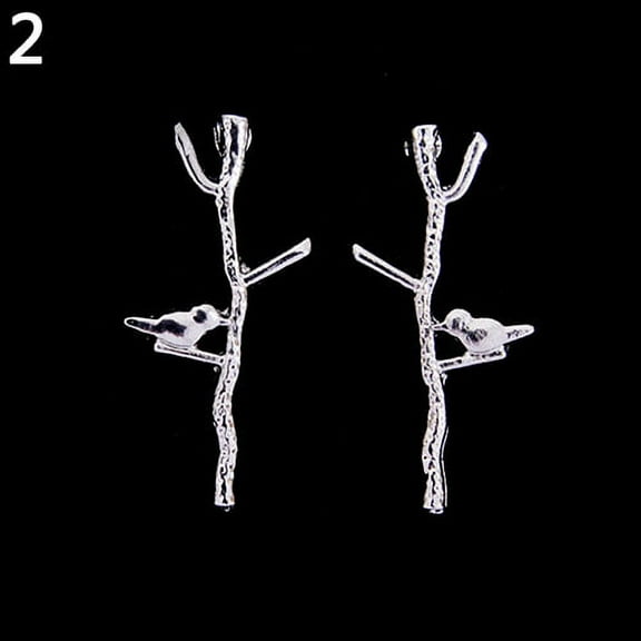 Grandest Birch Women Bird Tree Branches Shape Earrings Concise Alloy Ear Studs Jewelry Alloy Silver