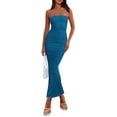 thumbnail image 1 of Vestido PRETTYGARDEN Maxi Ajustado Sin Tirantes de Punto Acanalado Azul Talla L, 1 of 5