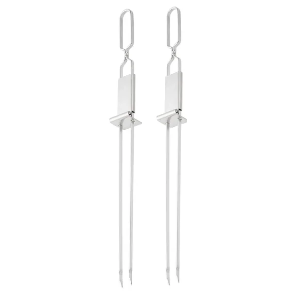 Shijinpojj 2/4/6Pcs Barbecue Grill Fork Stainless Steel Semi-automatic Double Head Metal Skewers Portable BBQ Fork Camping Picnic Grilling