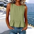 thumbnail image 5 of FDGIU Women's Crew Neck Linen Blend Sleeveless Tank Top, Solid Peplum Ruffle Hem Loose Cropped Casual Camisole Blouse, 5 of 8