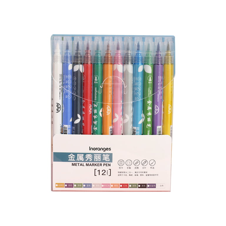 Suzicca 12 Colors Metallic Marker Pens 1-2mm Brush Pens Markers for  Coloring Fine Bright Color Quick Dry Non Toxic for Artists Kids Adult  Scrapbooking