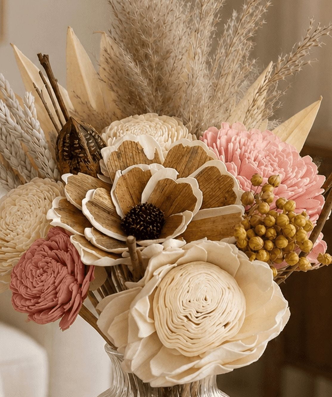 18" Botanical Avenue Luna Bouquet Blush Pink, dried flower bouquet, blush pink bouquet, boho floral arrangement, preserved flowers, neutral home décor, rustic bouquet, everlasting flowers, pampas bou