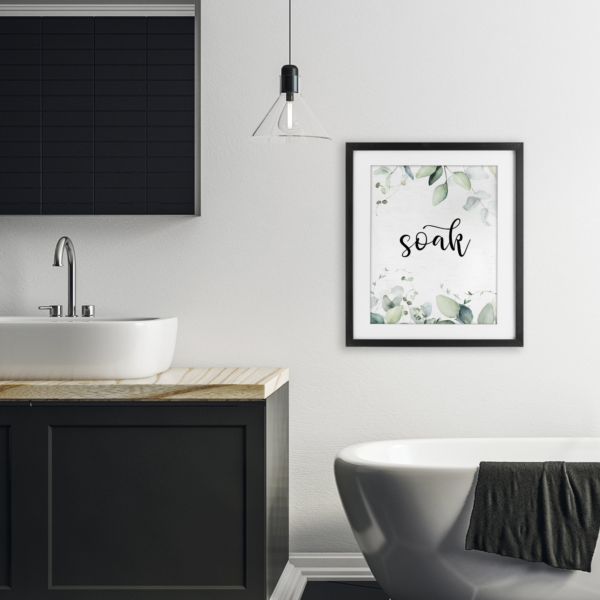 Soak Leafy Herbs Black Framed Print Under Glass, design by Lettered and Lined