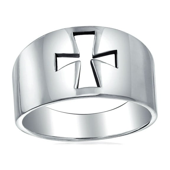 Bling Jewelry Womens Religious Cut-out Cross Signet Band Ring .925 Sterling Silver