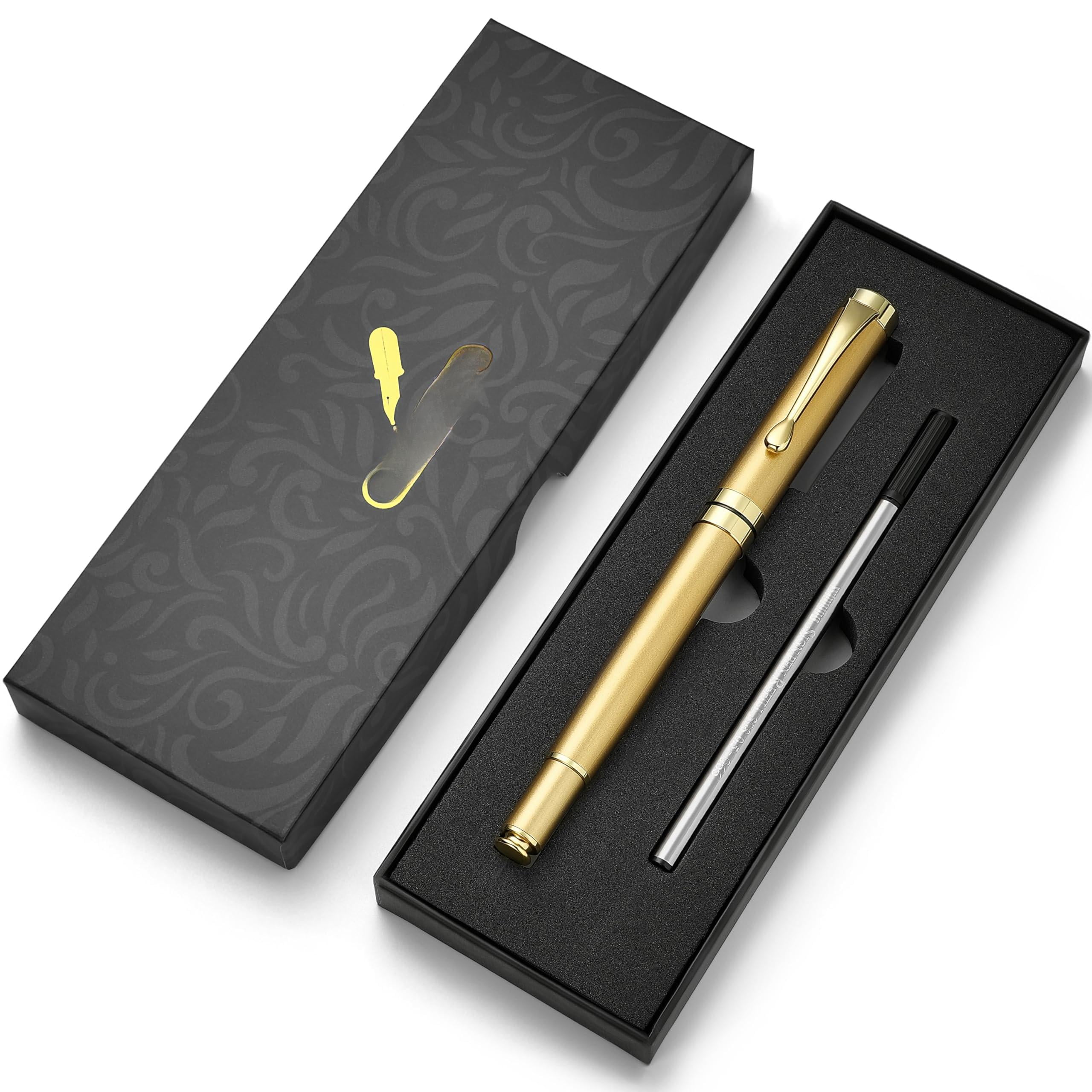 Ballpoint Pens  Stainless Steel With Chrome Trim Luxury Golden Metal Pen Set Ball Gift For Men & Women Professional Executive Office Fancy Pens-nice Box Extra Refill