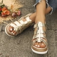 thumbnail image 3 of Rokment Platform Wedge Gladiator Sandals for Women 2026 Classic Vintage Casual Metallic Leather Open Toe Ankle Strap Chunky High Heels Fisherman Dressy Summer Shoes Roman Beach Gold Size 5.5, 3 of 9