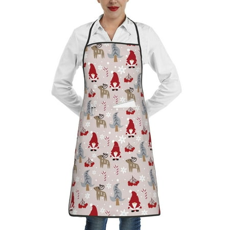 

Gaeub Cartoon Santa and Reindeer Kitchen Cooking Aprons Adjustable Bib Apron Waterdrop and Oil Resistant Kitchen Chef Apron for Women Men