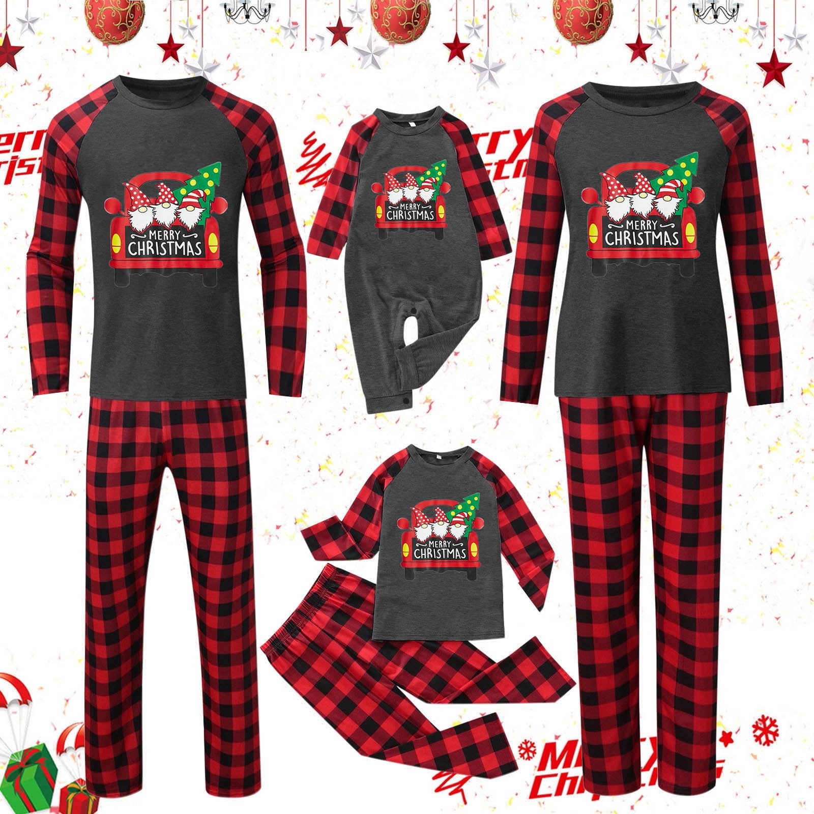 Men's Christmas Family Matching Pajamas Cute Truck Print Pjs Plaid Long