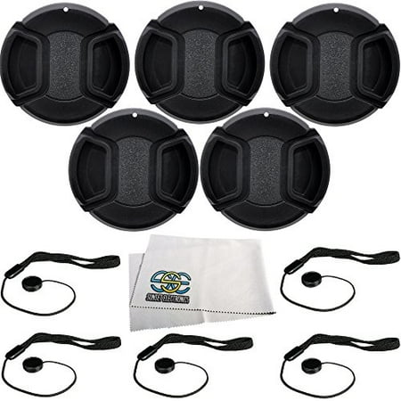 Nikon 50mm Lens Cap 5 Lens Caps for all Nikon, Canon, & Sony DSLRs (58mm) + 5 Lens Cap Keepers + Microfiber Cleaning Cloth ()