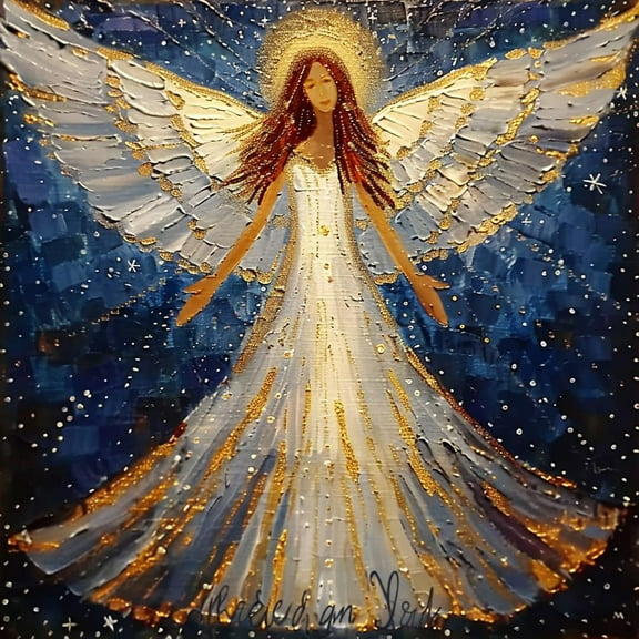 Abstract Angel Shining Wing 5D Diamond Art Painting by Number Kits for Adults DIY Paint with Full Drill Round Diamond Gems Painting Art Craft for Home Wall Decor 15.8x15.8in