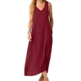 thumbnail image 2 of ClodeEU Women's V Neck Wide Strap Sleeveless Linen Maxi Dress, Casual Loose Summer Dress Wine,Women's Plus L, 2 of 7