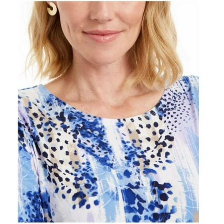 JM Collection Women's Animal Print 3/4 Sleeve Jacquard Top Navy Size X-Small