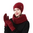 thumbnail image 2 of SYMOID Womens Red Wool Winter 3-Piece Set - Knit Hat, Scarf & Touchscreen Gloves, Warm for Daily Commute/Outdoor Walks,Size Free Size, 2 of 3