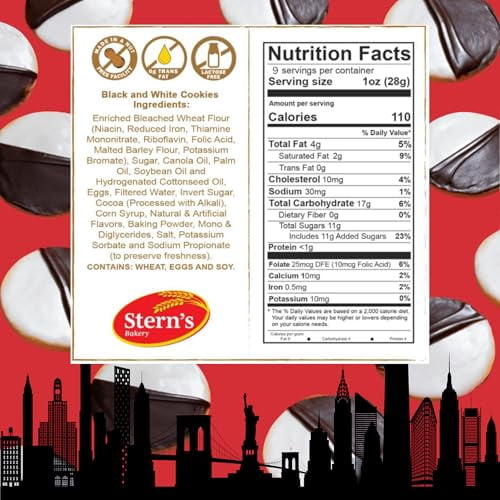 Gourmet Cookies Gift Box | Black and White Cookies [9 Count] | Fresh Baked Cookies Individually Wrapped | Chocolate Cookies for Birthday Gifts, Holidays Get Well | Kosher, Nut Free | Stern’s Bakery