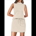 thumbnail image 1 of Conjuntos de Falda de 2 Piezas para Mujer, Conjuntos de Verano para Vacaciones en la Playa, Blusas de Cuello Alto, Falda de Tenis, Conjuntos de Estar por Casa. Beige Oscuro XL, 1 of 9