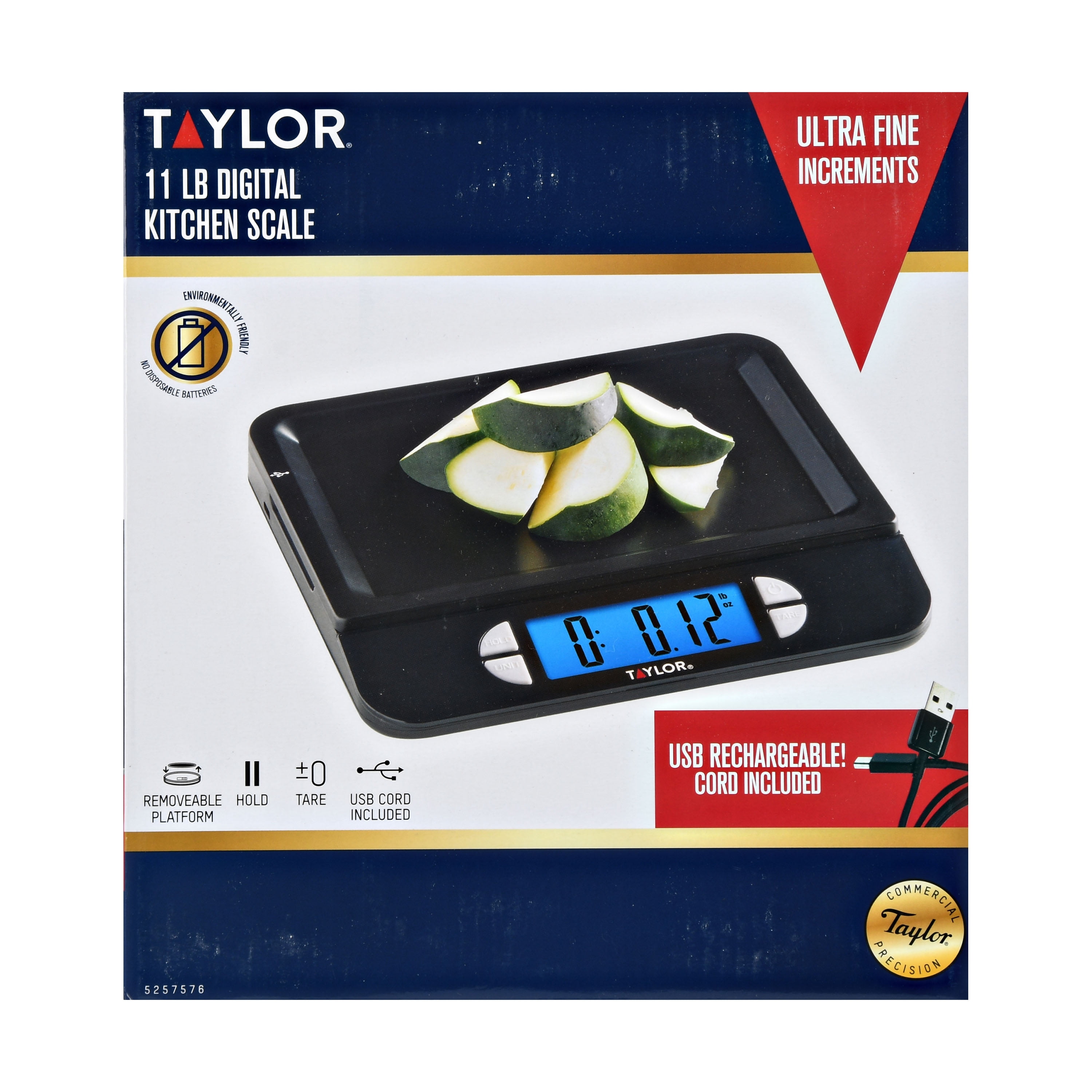 Taylor USB Rechargeable Precision Digital Kitchen Scale, 11lb Capacity