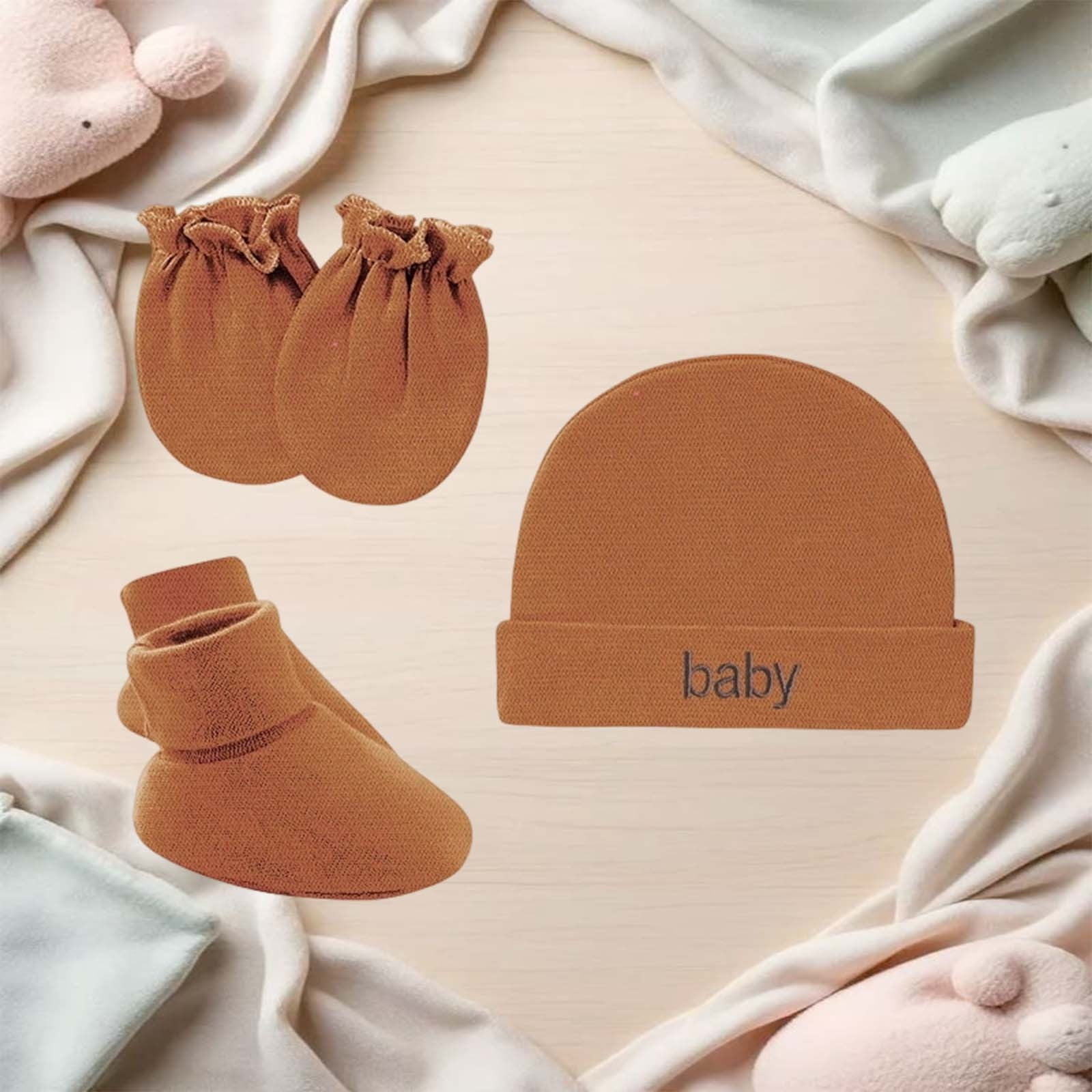 Soft Baby Hat With Scratch Mittens And Booties Delicate Skin Gentle Stretch Fit