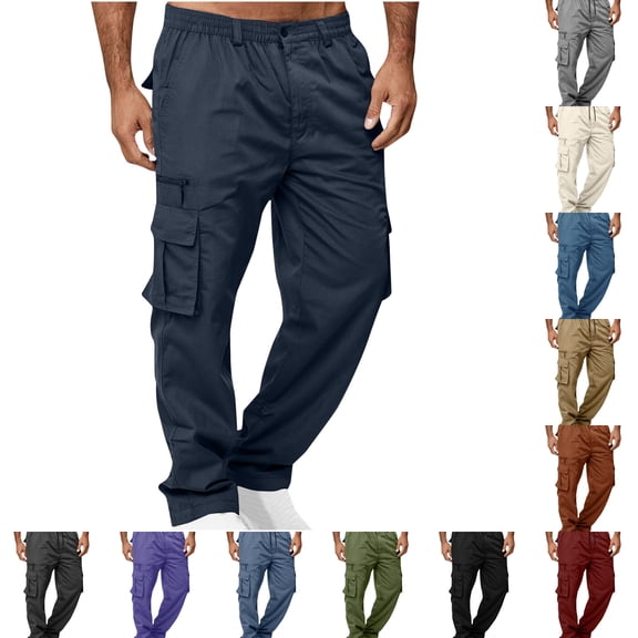 ZUBKTE Men's Cargo Pants Work Pants with Buttons, Zippers, and Multiple Pockets—Outdoor and Fitness Pants
