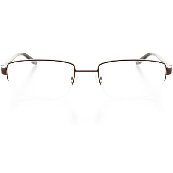 Unisex Optical Eyewear - Rectangle Shape, Metal Half Rim, Latte