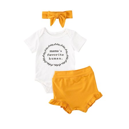 

One opening (4001081428408) New Baby Girl Summer Clothing Set Short Sleeve Jumpsuit +Shorts + Hats Set