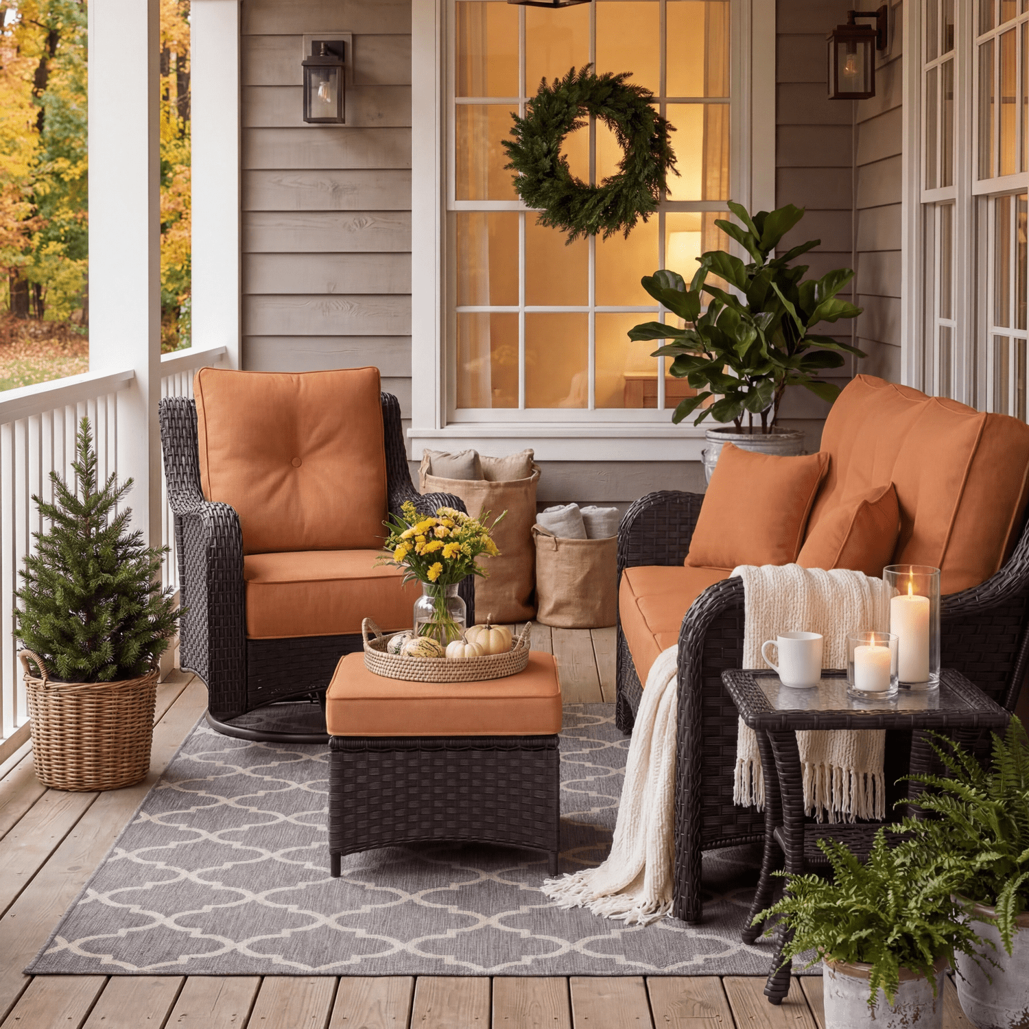 LayinSun 6 Piece Wicker Outdoor Furniture Set with 6-inch Comfy Cushions, High Back Patio Furniture Set with Swivel Rocking Chairs and Side Table