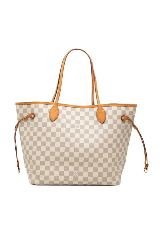 Pre-Owned Louis Vuitton Damier Azur Neverfull MM Tote Bag Shoulder N41605 White Leather Women's...
