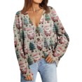 thumbnail image 7 of Women's Fashion Long Sleeve Christmas Print V-Neck Button Loose Cardigan Top, Knit Sweater for Casual Outfits and Comfort,Light pink,S, 7 of 7
