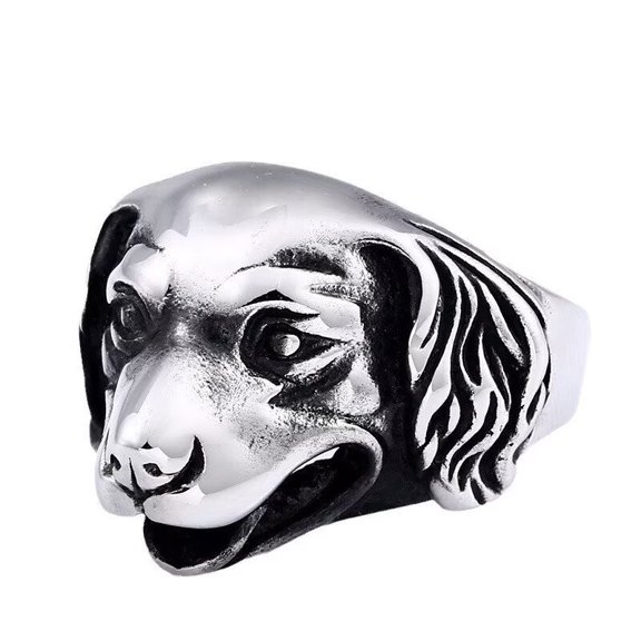 HIJONES Men's Dog Head Rings Stainless Steel Vintage Punk Gothic Cool Animal Jewelry Size 8