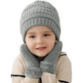 thumbnail image 2 of Muryuobao Toddler Kids Girls Boys Knitted Winter Hat Gloves Set Warm Fleece Lined Hats Baby Cable Skull Beanie Cap Mittens Set 3-6 Years Light Grey, 2 of 7