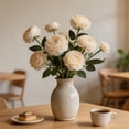 thumbnail image 5 of 7 Bundles 3-Heads Faux Silk Peony Flowers Realistic Fake Floral Stems Home Wedding Table Centerpiece Vase Decor,Beige, 5 of 6
