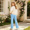 thumbnail image 6 of Plebaso Girls Slim Flare Pants High Elastic Waist Casual Trousers Plain Comfy Bell Bottom Pants with Pockets, 6 of 7