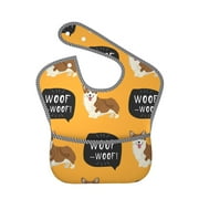 Bingfone Mess-Proof Baby Bib - Waterproof Bib For Baby Boy Or Girl With Food Catcher Pocket, Unisex-Corgi
