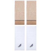 Unique Bargains 4 Pcs Striped Cotton Hand Towel Set 13 x 29 Inch Brown/White