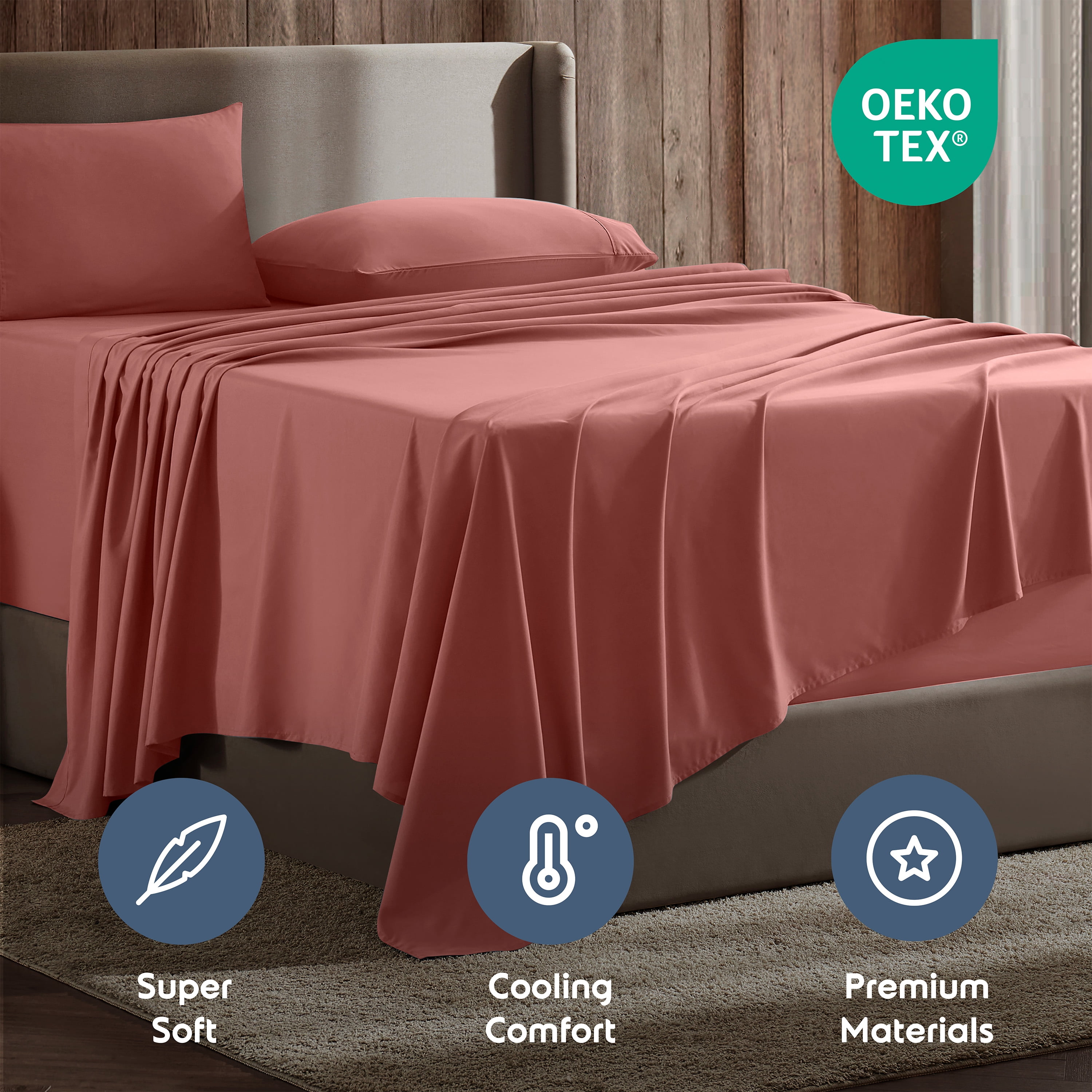 Lammaloe Twin XL Sheets Set, Hotel Style Deep Pocket 3 Piece Bed Sheets, Soft Microfiber Kids Bedding Set, Pink Clay