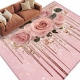thumbnail image 2 of 5'x8' Area Rugs, Pink Roses Romantic Indoor Outdoor Area Rug for Living Room Bedroom, Watercolor Botanical Floral Washable Bathroom Rugs Kitchen Floor Carpet Mats Home Decor Aesthetic, 2 of 8
