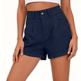 thumbnail image 4 of Gym Shorts Women Long New Summer Shorts for Women High Waist Pleated Button Zipper Loose Shorts Classic Rolled Hem Bottoms with Pockets Navy M, 4 of 7