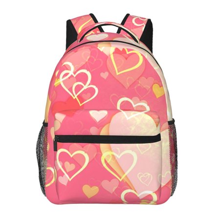 LNWH Backpacks, Pink Romantic Love Patterns Casual Outdoor Backpack for Students for Laptop, Suitable for 15.6 Inches Notebook