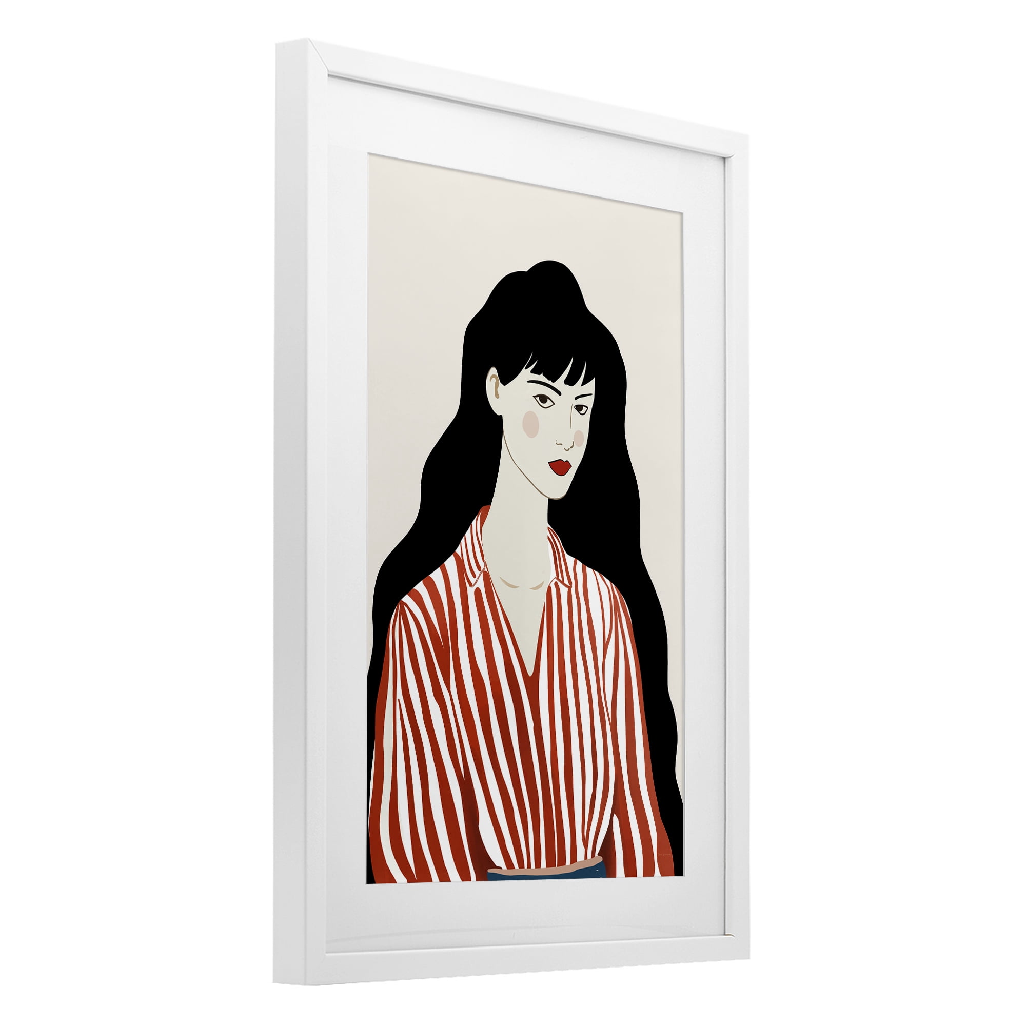 Stupell Industries Woman in Striped Blouse White Framed Print Under Glass, design by Omar Escalante