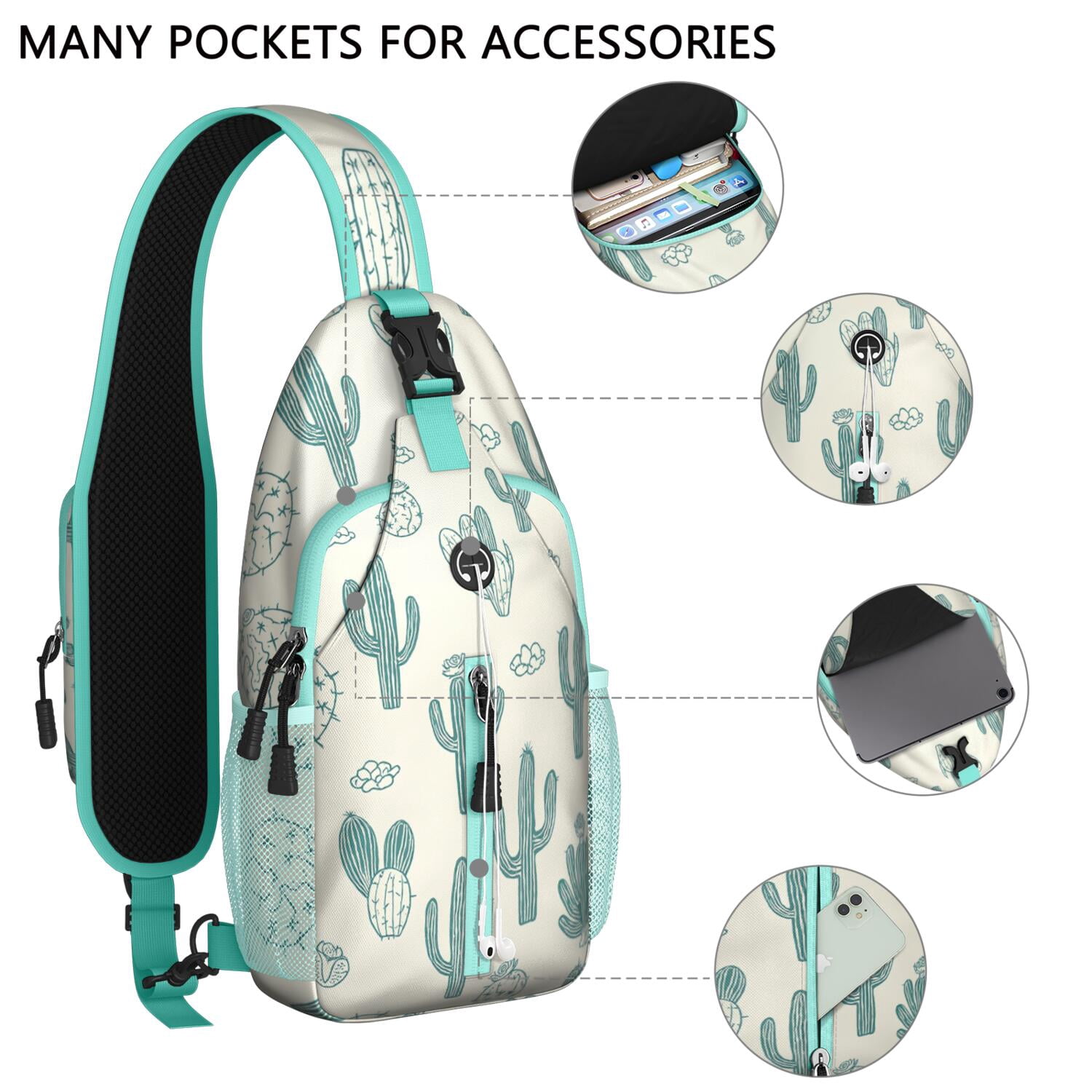 Crossbody Sling Bag Trendy Sling Backpack Cactus Crossbody Bag for Travel Chest Bag Small Backpack for Women Men