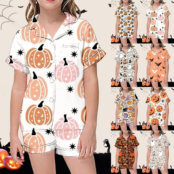 LILIYA Children's Halloween Pajamas 2026 Pjs 2 Piece Pumpkin Print Shirts and Shorts Pajama Set Sleepwear for Toddler Kids Baby Boys Girl