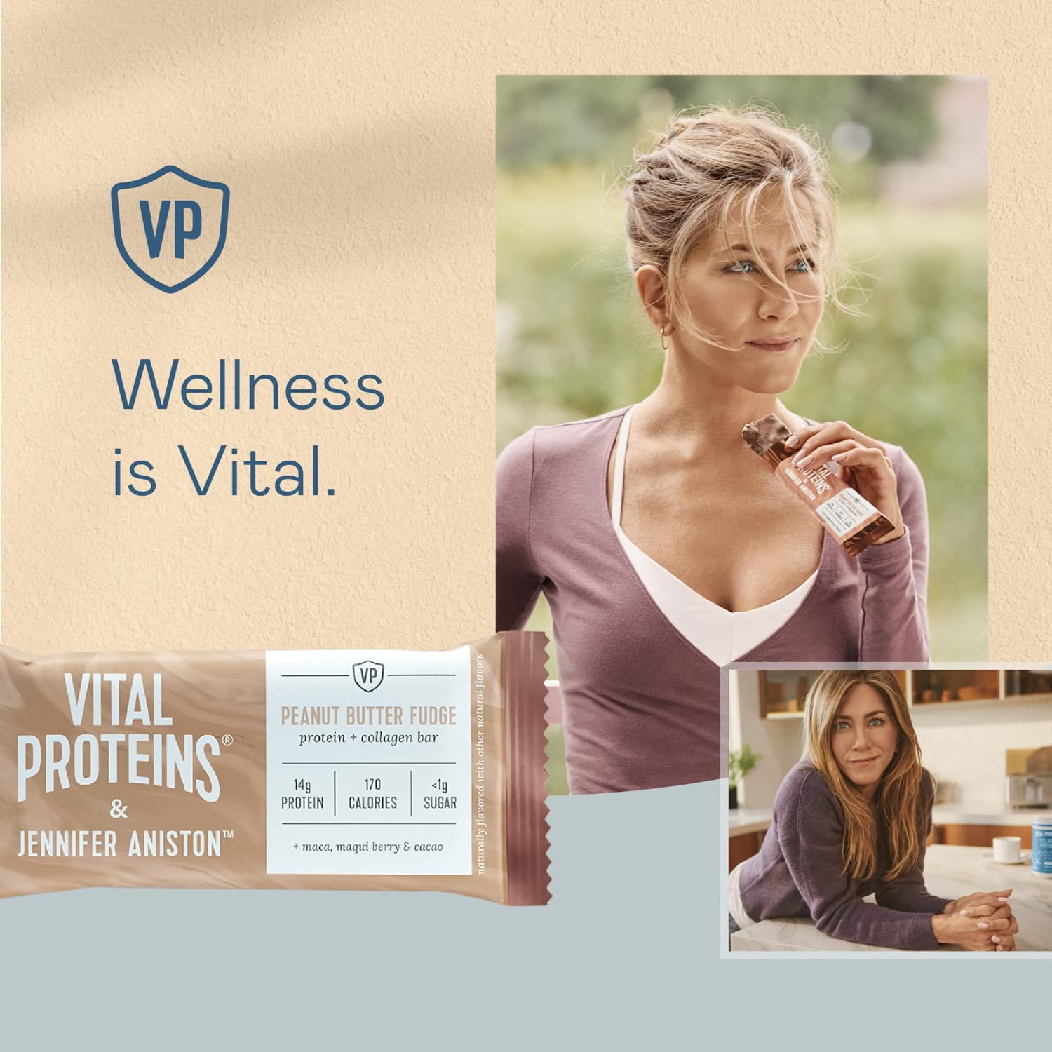 Vital Proteins Jennifer Aniston Peanut Butter Fudge Collagen Protein Bar, 4 Count